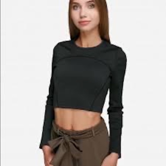 Zara Black Crop Top Long Sleeves - Size Small 💃 - Picture 1 of 12